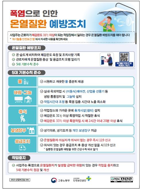 고용노동부 차관, 첫 현장 행보로 건설현장 '폭염안전 5대 기본수칙' 준수 점검