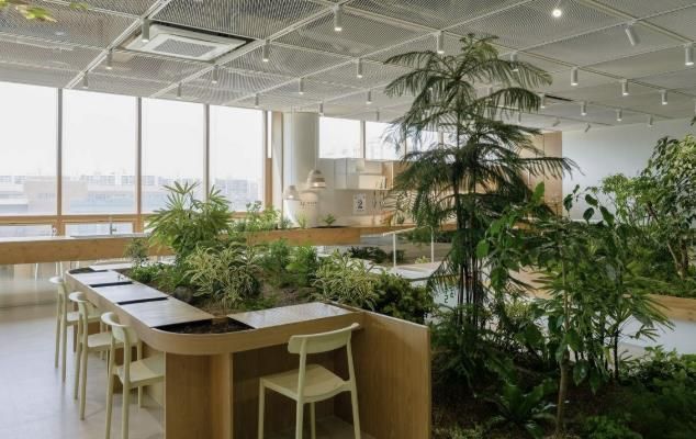 소하노인종합복지관에 설치된 인생정원 '소하담숲'의 풀밭책상. 어르신들이 둘러앉아 식물을 심고 만질 수 있는 모임형 원예프로그램을 운영하는 등 치매예방을 위한 다감각 자극 프로그램이 운영된다.