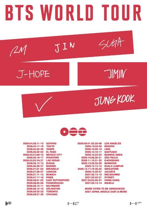 2026 월드투어 개최 공지 관련 이미지(제공 빅히트뮤직)