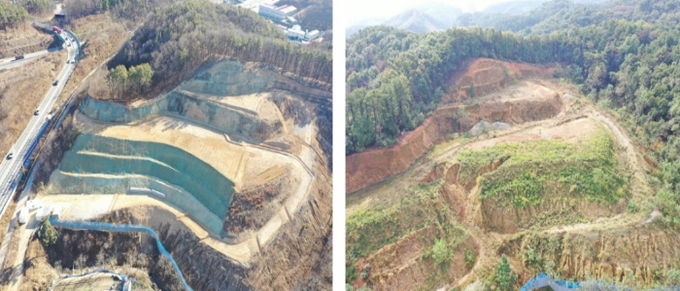 용인특례시가 원상복구 명령을 내린 산지의 전(왼쪽)과 후(오른쪽) 모습